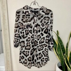 INC Leopard Print Sheer Women’s Button Down Shirt